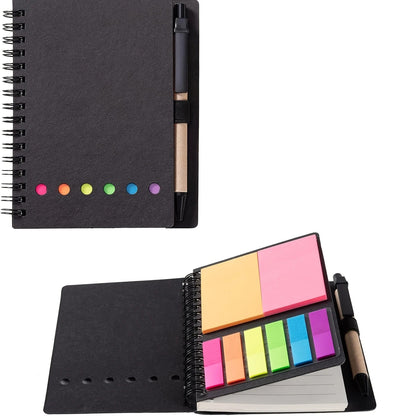 5 - Pack Spiral Bound Notepad Set with Pen Holder & Color sticky note - Embedded Notebooks for Office, School, Gift - Checkouts USA