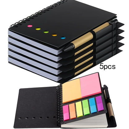 5 - Pack Spiral Bound Notepad Set with Pen Holder & Color sticky note - Embedded Notebooks for Office, School, Gift - Checkouts USA
