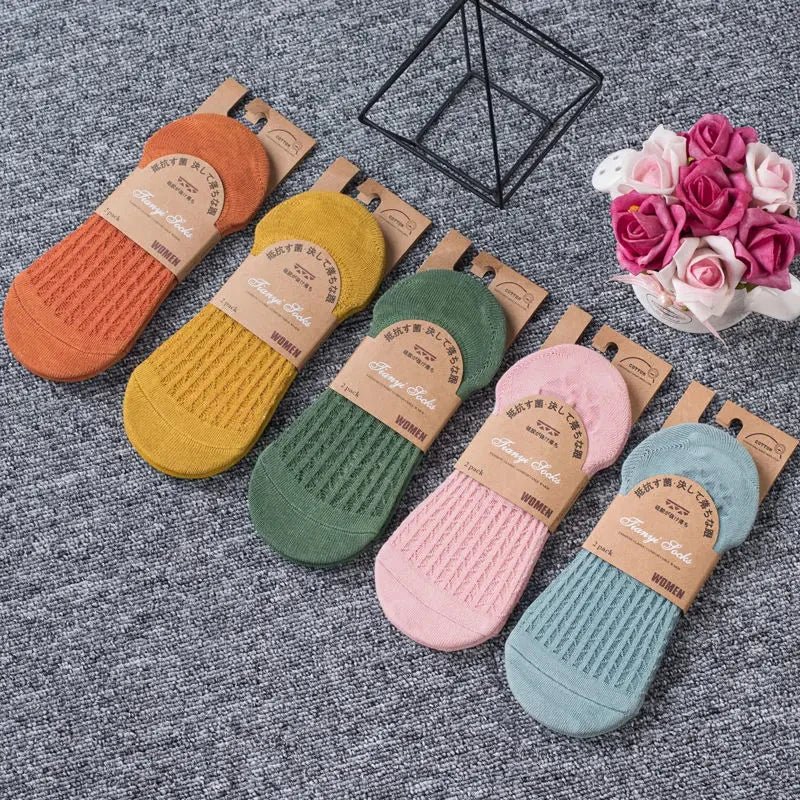 5 Pairs Women's silicone invisible Boat Socks Summer Solid Color Ankle Boat Socks Female Soft Cotton Slipper Socks 35 - 40 EUR - Checkouts UK