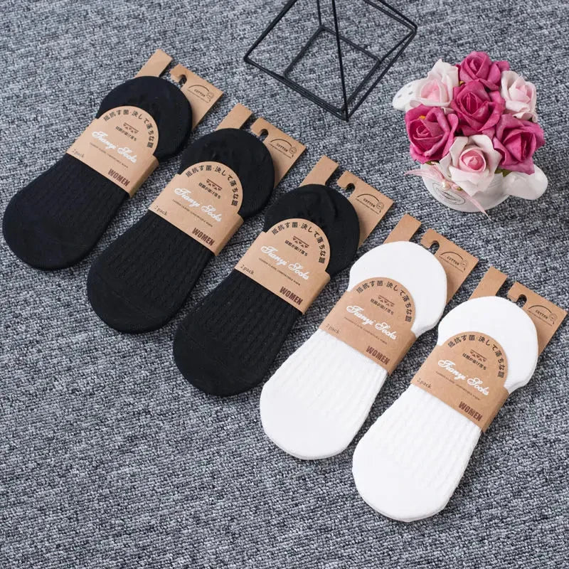 5 Pairs Women's silicone invisible Boat Socks Summer Solid Color Ankle Boat Socks Female Soft Cotton Slipper Socks 35 - 40 EUR - Checkouts UK