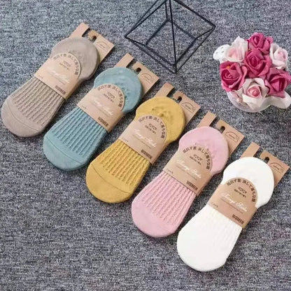 5 Pairs Women's silicone invisible Boat Socks Summer Solid Color Ankle Boat Socks Female Soft Cotton Slipper Socks 35 - 40 EUR - Checkouts UK