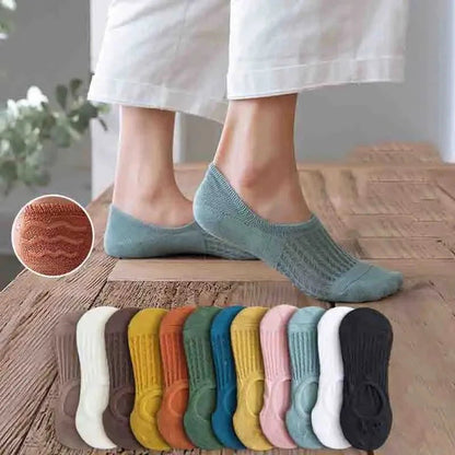 5 Pairs Women's silicone invisible Boat Socks Summer Solid Color Ankle Boat Socks Female Soft Cotton Slipper Socks 35 - 40 EUR - Checkouts UK