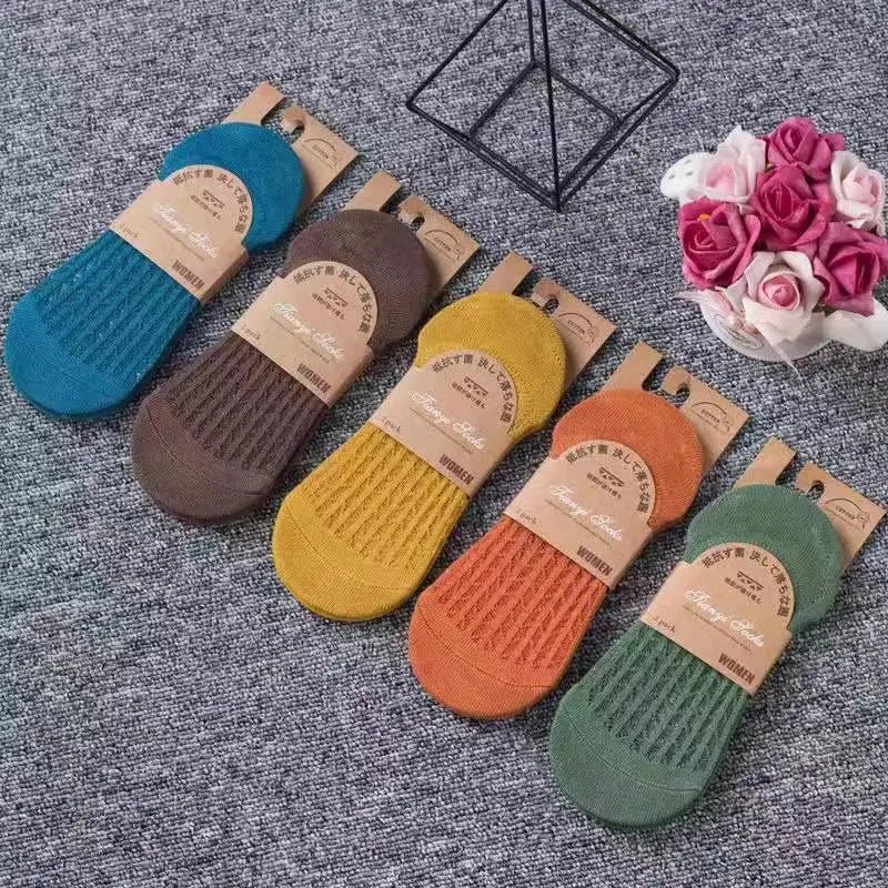 5 Pairs Women's silicone invisible Boat Socks Summer Solid Color Ankle Boat Socks Female Soft Cotton Slipper Socks 35 - 40 EUR - Checkouts UK
