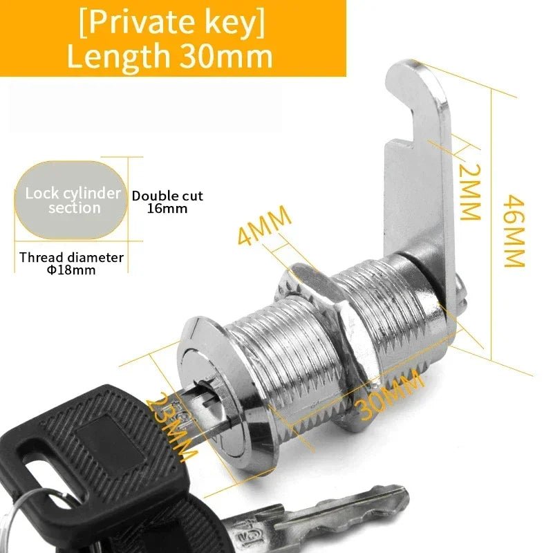 5/ Sets Security Cam Lock Metal Cylinder With 2 Keys for Mailbox File Cabinet Furniture Hardware 16MM/20MM/25MM/30MM - Checkouts USA