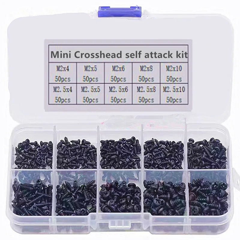 500 - 1000Pcs M1 M1.2 M1.5 M1.7 M2 M2.5 M3 Mix Pan Phillips Head Micro Screws Round Pan Head Self Tapping Wood Screw Set Kit Box - Checkouts USA