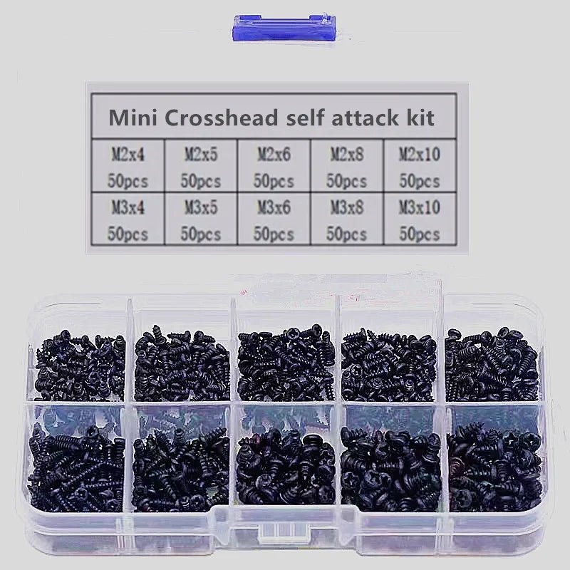 500 - 1000Pcs M1 M1.2 M1.5 M1.7 M2 M2.5 M3 Mix Pan Phillips Head Micro Screws Round Pan Head Self Tapping Wood Screw Set Kit Box - Checkouts USA