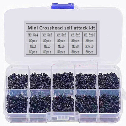500 - 1000Pcs M1 M1.2 M1.5 M1.7 M2 M2.5 M3 Mix Pan Phillips Head Micro Screws Round Pan Head Self Tapping Wood Screw Set Kit Box - Checkouts USA