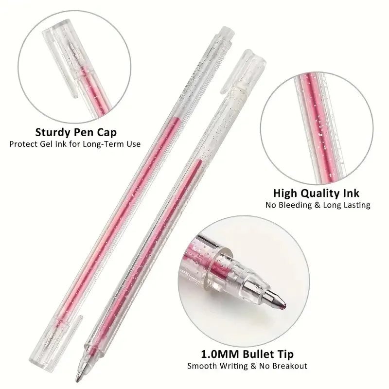 60PCS Glitter Gel Pens Set, Water - Resistant Plastic Rollerball Pens - Ideal for Cardstock, Journals, Drawing, Marking, Coloring - Checkouts USA