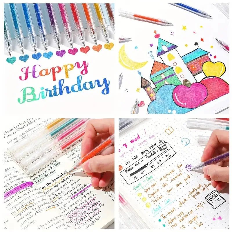 60PCS Glitter Gel Pens Set, Water - Resistant Plastic Rollerball Pens - Ideal for Cardstock, Journals, Drawing, Marking, Coloring - Checkouts USA