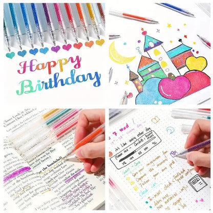 60PCS Glitter Gel Pens Set, Water - Resistant Plastic Rollerball Pens - Ideal for Cardstock, Journals, Drawing, Marking, Coloring - Checkouts USA