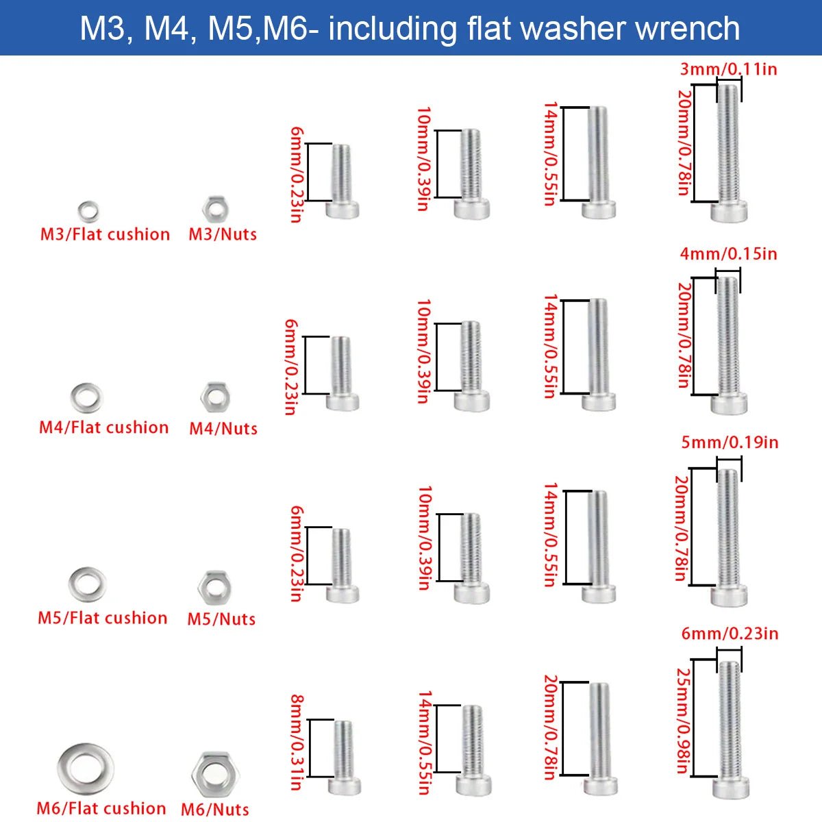 610Pcs M3 M4 M5 M6 Stainless Steel Bolt Nut Kit, Hexagonal Screw Classification Kit, Hexagonal Screw Nut Flat Washer Spring Washer Set, Locking Nut Bolt DIY Tool Kit - Checkouts USA