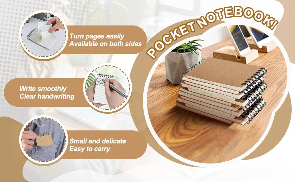 6/12 pocket notebooks, spiral - bound notepads, office - style mini notebooks, lined paper memos for home, university, or school use - Checkouts USA