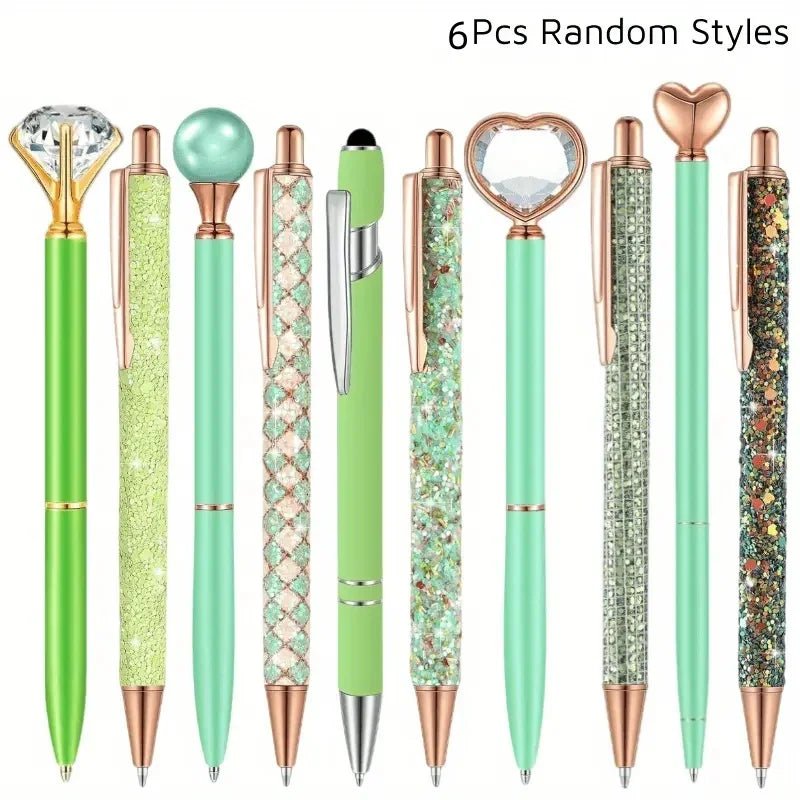6pcs Ballpoint Pens Set Metal Crystal Diamond Pen for Journaling Glitter Stationery Fancy Gifts for Teacher Graduation Supplies - Checkouts USA