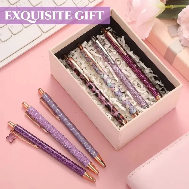 6pcs Ballpoint Pens Set Metal Crystal Diamond Pen for Journaling Glitter Stationery Fancy Gifts for Teacher Graduation Supplies - Checkouts USA
