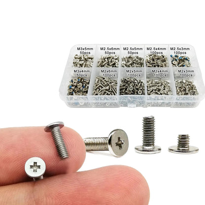 800pcs/box Laptop Computer Screw Bolt M2 M2.5 M3 Silver Phillips Cross Ultra Thin Flat Wafer Head Mix Assortment Kit Set Steel - Checkouts USA