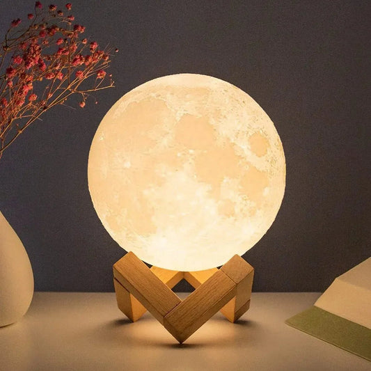 8cm Moon Lamp LED Night Light Battery Powered With Stand Starry Lamp Bedroom Decor Night Lights Kids Gift Moon Lamp - Checkouts UK