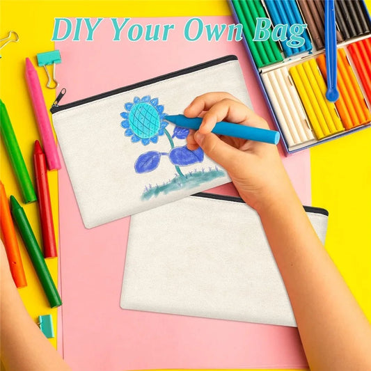 8pcs Blank DIY Craft Bag Canvas Pencil Case Makeup Bags Zipper Pouch - Makeup Bag&Pencil Case For DIY Crafts，School supplies - Checkouts USA