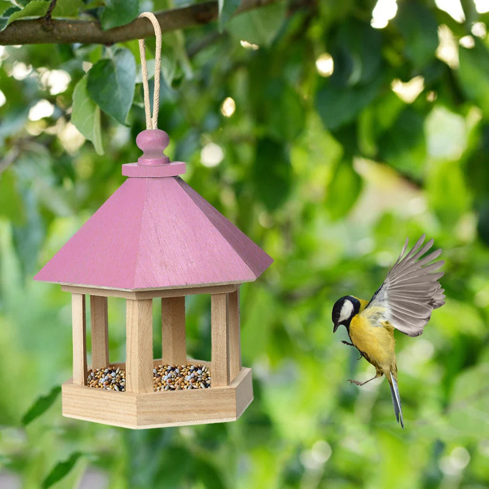 Bird Feeder Parrot Cage Wooden Seeds Food Container Birdhouse Storage Container Water Dispenser for Garden Villa Decoration