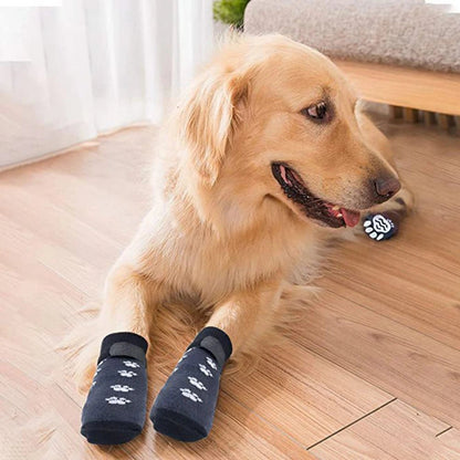 Anti - Slip Dog Socks 4pcs Paw Protector Traction Control Adjustable Indoor Wear Knitted Pet Socks with Rubber Reinforcement - Checkouts UK