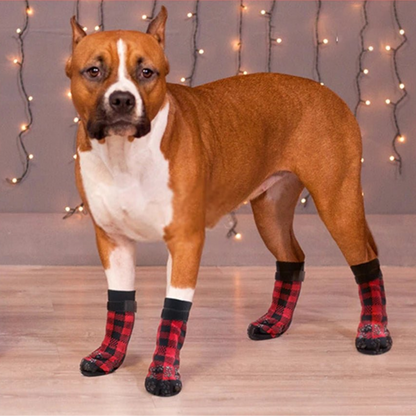 Anti - Slip Dog Socks 4pcs Paw Protector Traction Control Adjustable Indoor Wear Knitted Pet Socks with Rubber Reinforcement - Checkouts UK