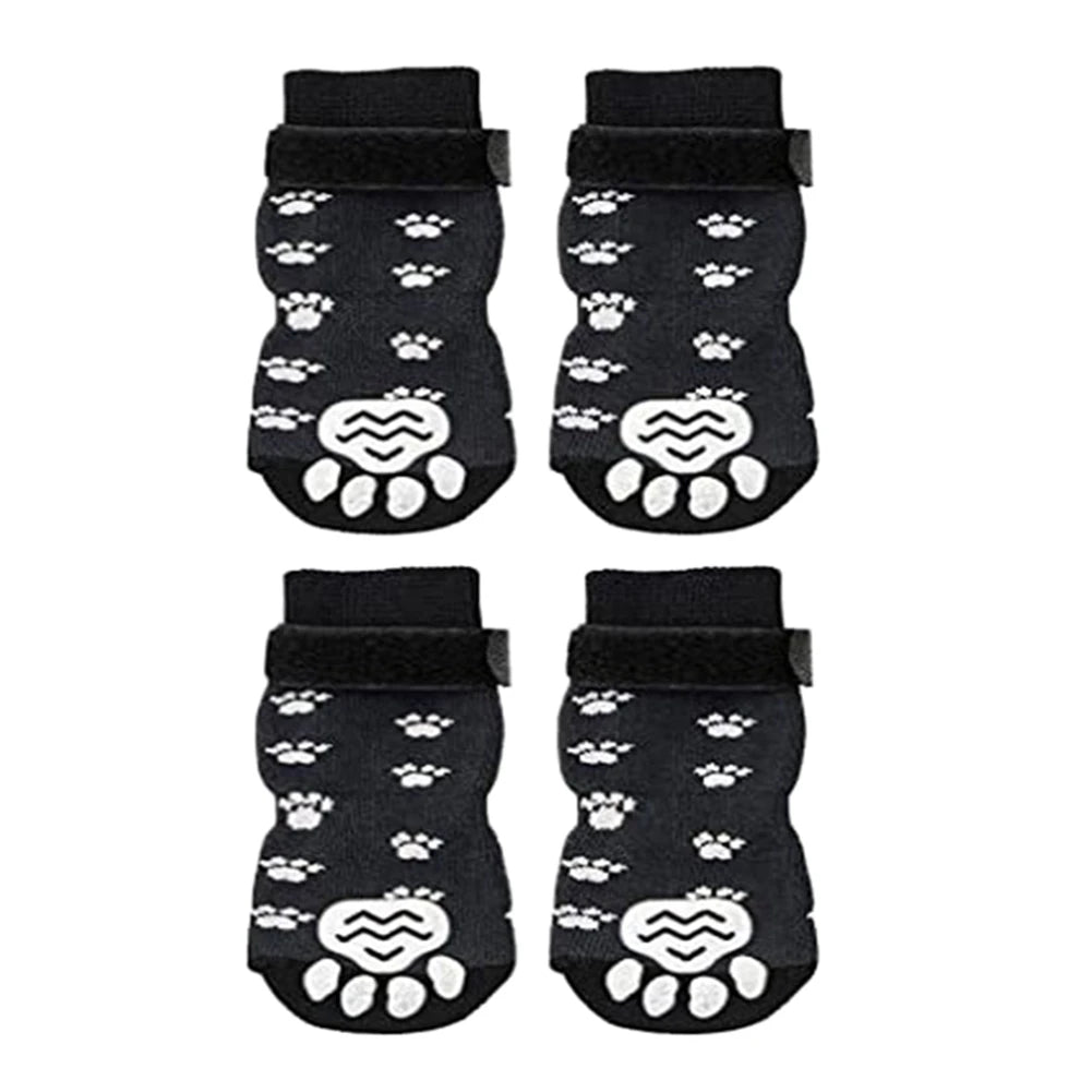 Anti - Slip Dog Socks 4pcs Paw Protector Traction Control Adjustable Indoor Wear Knitted Pet Socks with Rubber Reinforcement - Checkouts UK