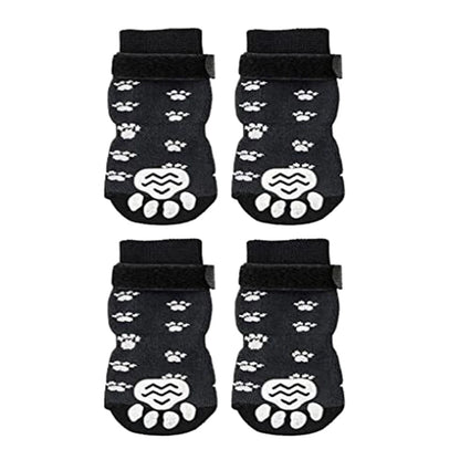 Anti - Slip Dog Socks 4pcs Paw Protector Traction Control Adjustable Indoor Wear Knitted Pet Socks with Rubber Reinforcement - Checkouts UK