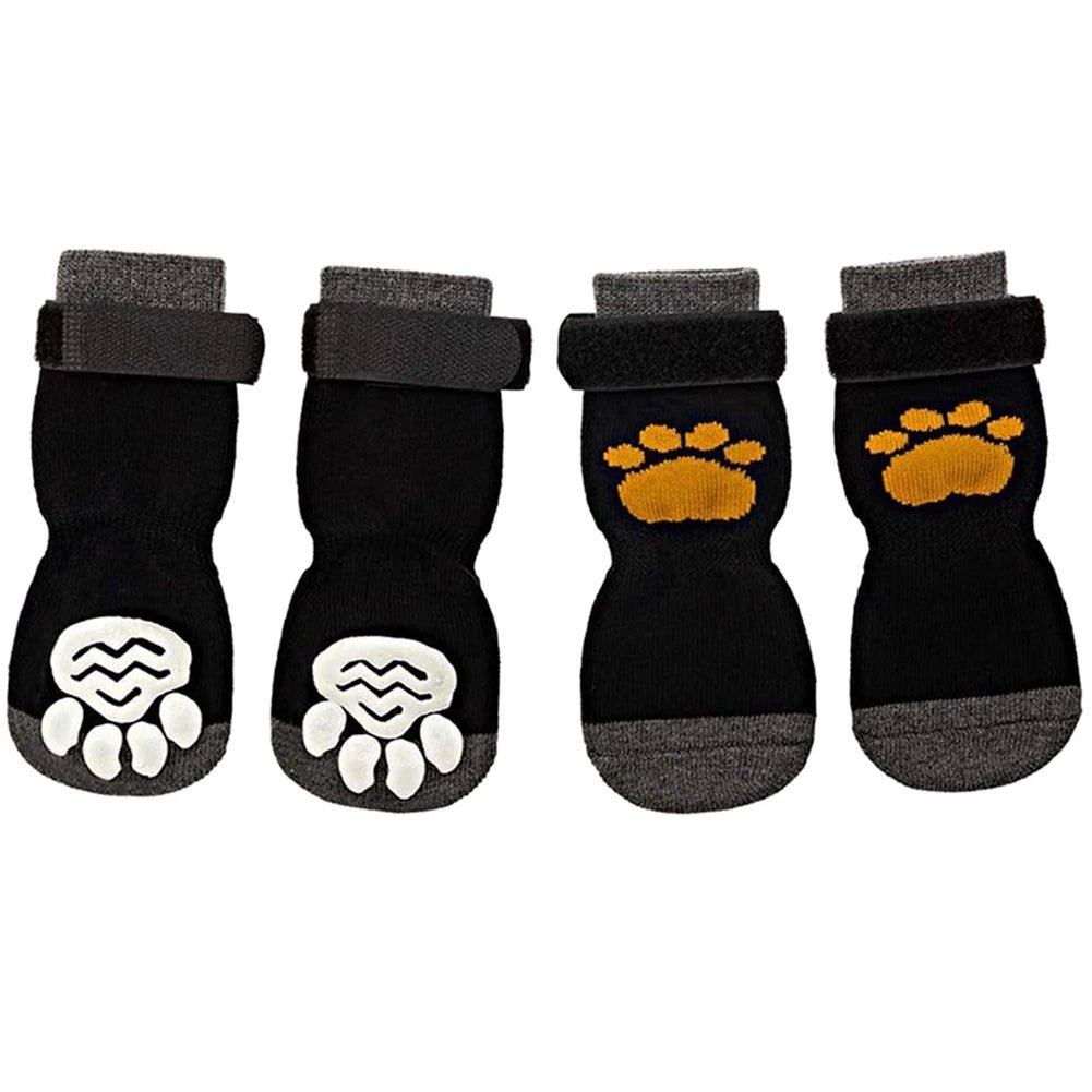 Anti - Slip Dog Socks 4pcs Paw Protector Traction Control Adjustable Indoor Wear Knitted Pet Socks with Rubber Reinforcement - Checkouts UK