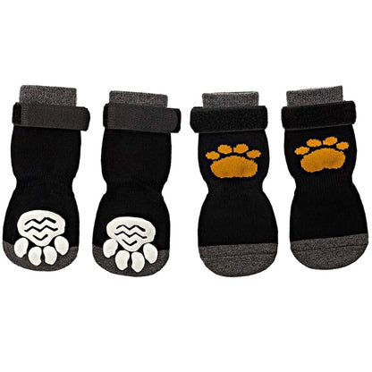Anti - Slip Dog Socks 4pcs Paw Protector Traction Control Adjustable Indoor Wear Knitted Pet Socks with Rubber Reinforcement - Checkouts UK