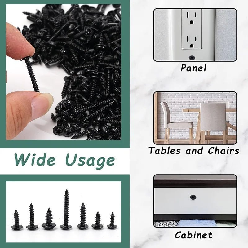 Black Self - Tapping Screw Cross Drill Woodworking Installation Fasteners Screws Household Hardware Repair Tools Assortment Kits - Checkouts USA