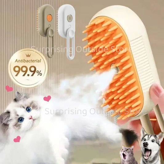 Cat Dog Pet Spray Massage Brush 3 in 1 One Button Steam Spray Folding Rotatable Floating Hair Bath Hair Removal Brush Comb - Checkouts UK