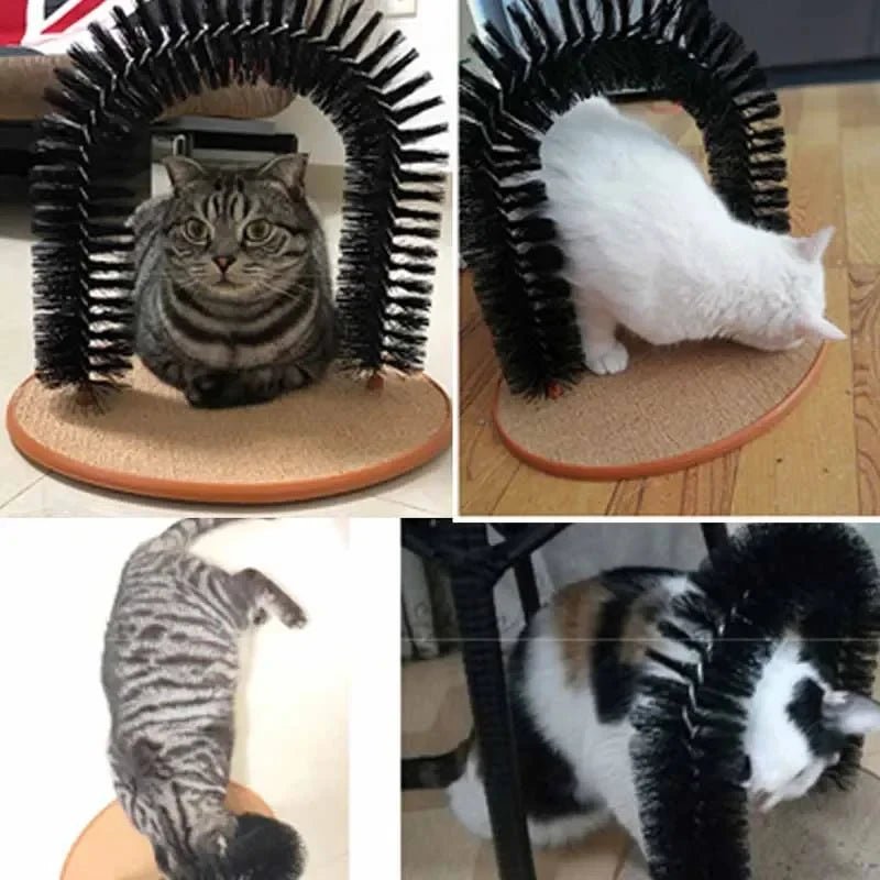 Cat Toy Arch Self Groome Pamper Feline with A Massage Grooming Rubbing Brush with Scratching Pad Toy for Cats Interactive Toys - Furbury