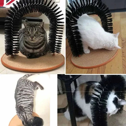 Cat Toy Arch Self Groome Pamper Feline with A Massage Grooming Rubbing Brush with Scratching Pad Toy for Cats Interactive Toys - Furbury