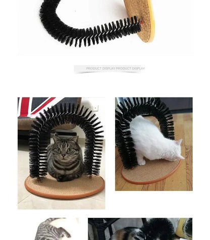Cat Toy Arch Self Groome Pamper Feline with A Massage Grooming Rubbing Brush with Scratching Pad Toy for Cats Interactive Toys - Furbury