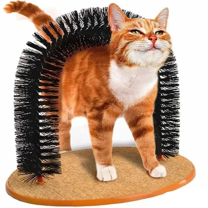 Cat Toy Arch Self Groome Pamper Feline with A Massage Grooming Rubbing Brush with Scratching Pad Toy for Cats Interactive Toys - Furbury