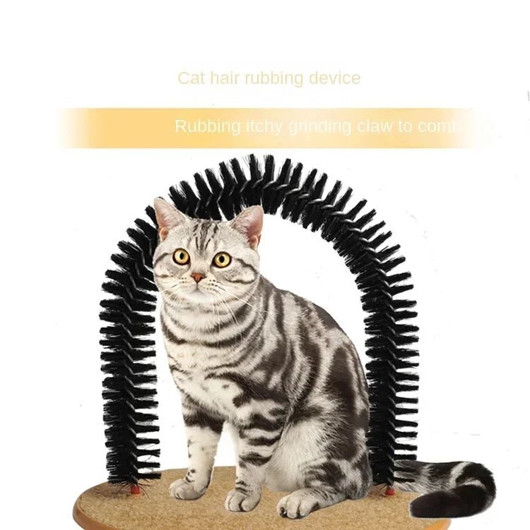 Cat Toy Arch Self Groome Pamper Feline with A Massage Grooming Rubbing Brush with Scratching Pad Toy for Cats Interactive Toys - Furbury