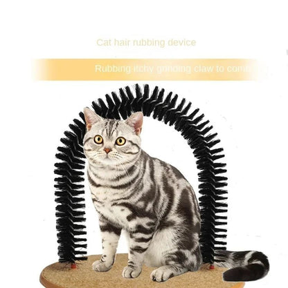 Cat Toy Arch Self Groome Pamper Feline with A Massage Grooming Rubbing Brush with Scratching Pad Toy for Cats Interactive Toys - Furbury