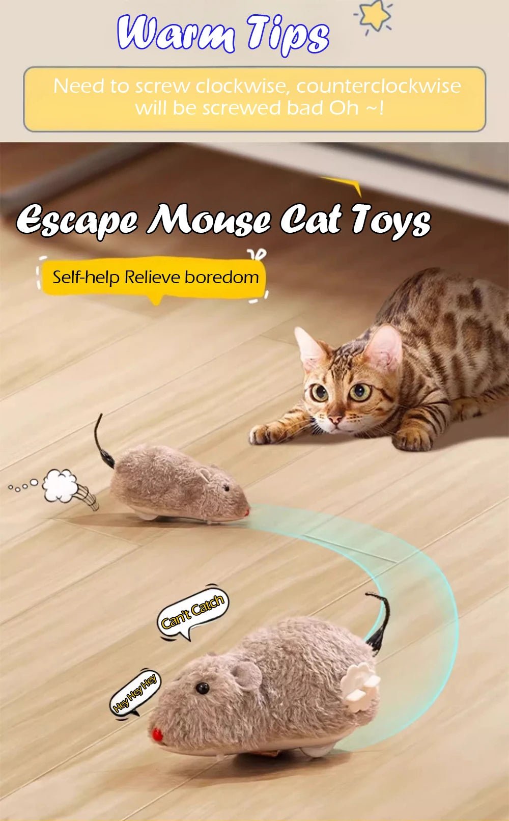 Cat Toys Clockwork Simulation Mouse No Batteries Durable Indoor Cat Hi - Lo Relieve Boredom Interactive Plush Toys Pet Toys - Checkouts UK