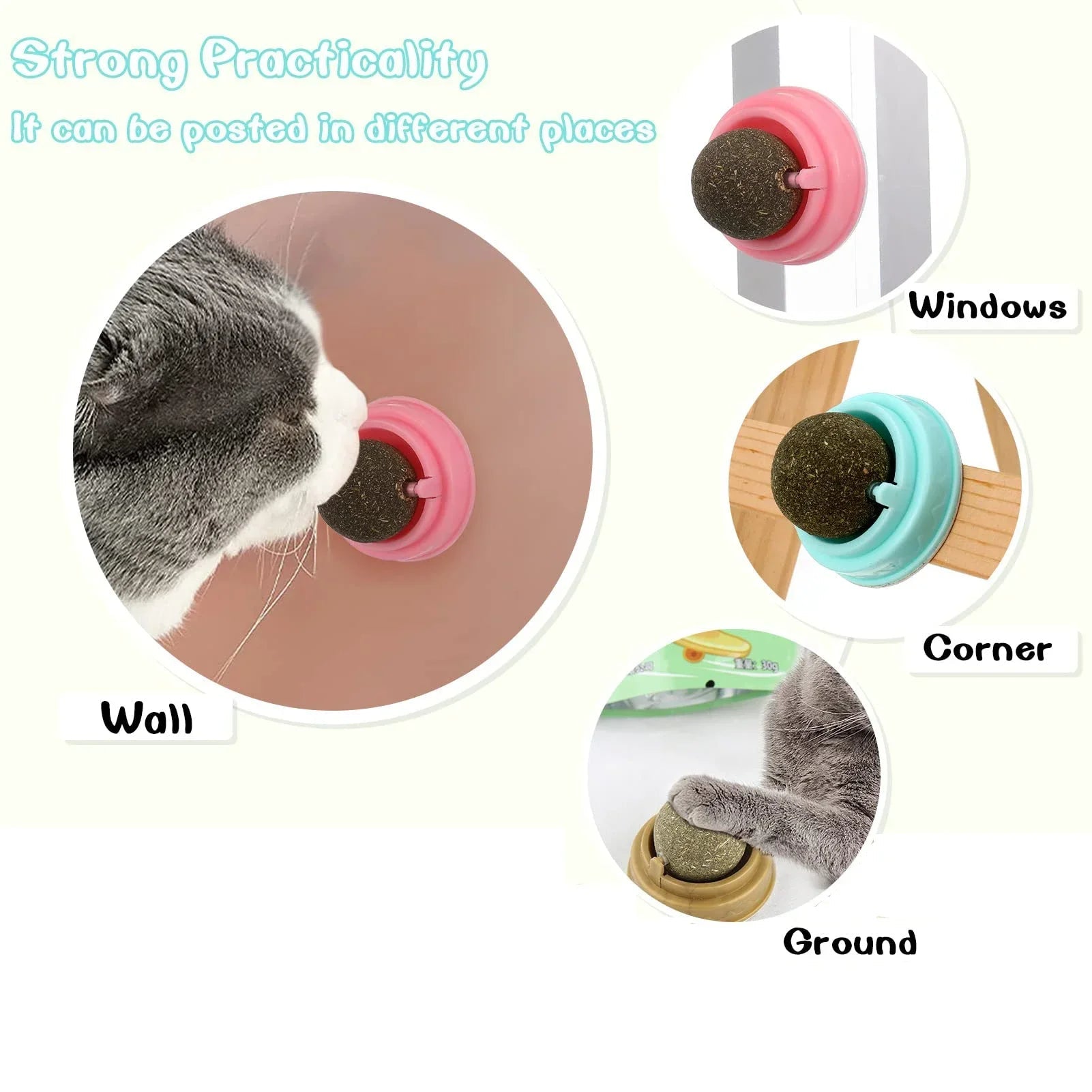 Cats Toys Natural Catnip Cat Rotatable Licking Catnip Wall Ball Toy Freshen Breath Remove Hair Balls Cat Accessories Pet Supply - Furbury