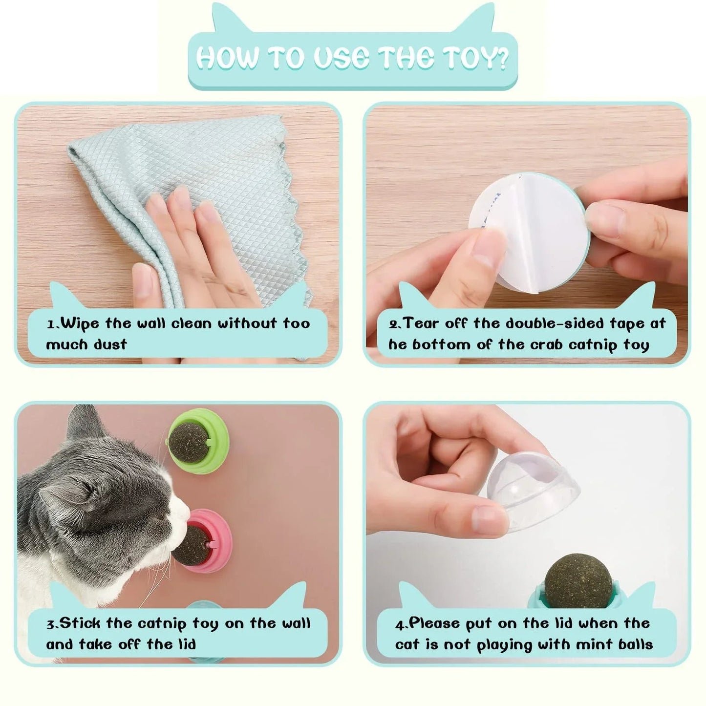 Cats Toys Natural Catnip Cat Rotatable Licking Catnip Wall Ball Toy Freshen Breath Remove Hair Balls Cat Accessories Pet Supply - Furbury