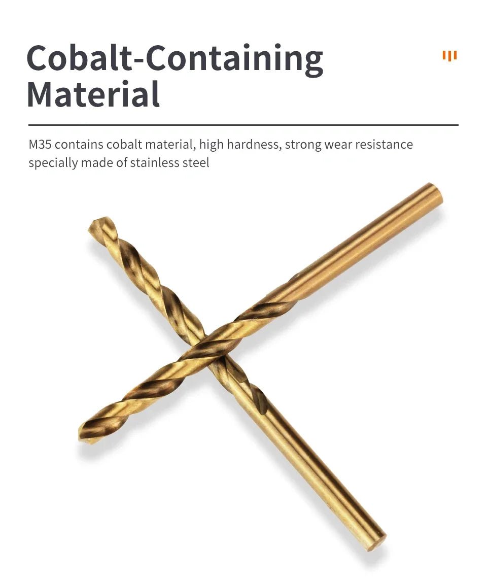 Cobalt High Speed Steel Twist Drill Bit M35 Tool Set for Metal and Stainless Steel Drilling Accessories - Checkouts USA