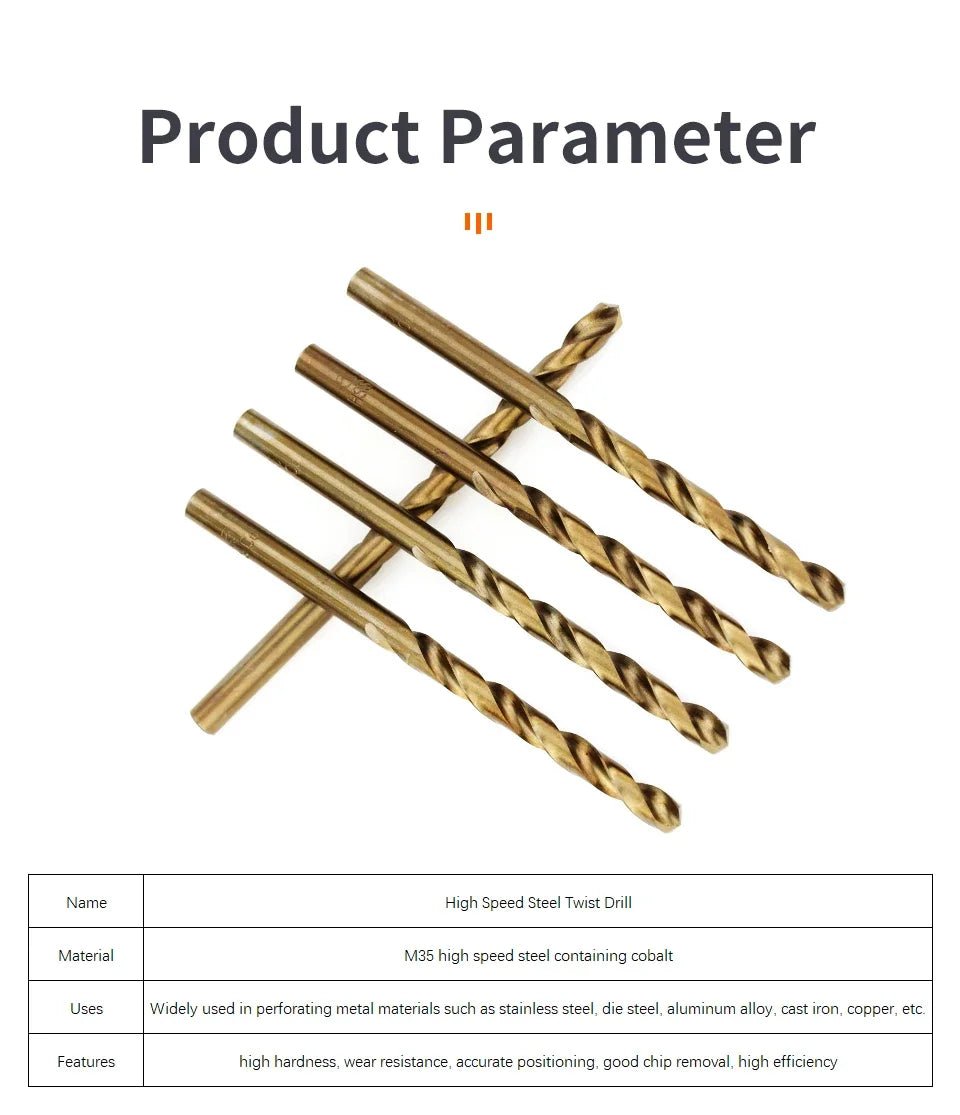 Cobalt High Speed Steel Twist Drill Bit M35 Tool Set for Metal and Stainless Steel Drilling Accessories - Checkouts USA
