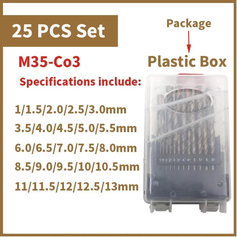 Cobalt High Speed Steel Twist Drill Bit M35 Tool Set for Metal and Stainless Steel Drilling Accessories - Checkouts USA
