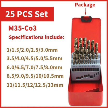 Cobalt High Speed Steel Twist Drill Bit M35 Tool Set for Metal and Stainless Steel Drilling Accessories - Checkouts USA
