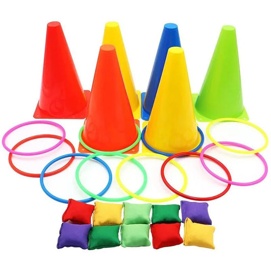 Colorful Plastic Ring Toss Game for Kindergarten Outdoor Sports Sensory Training Bean Bag Toss Circle Game Educational Toy - Checkouts USA