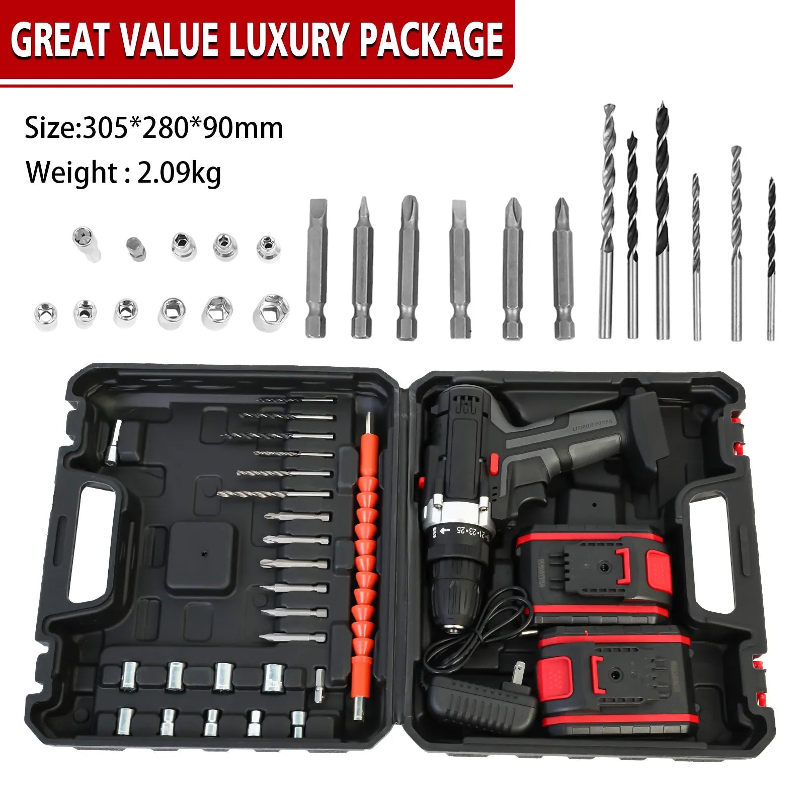 Cordless Drill Impact Driver 21V with 2 Batteries Lithium - Ion and Charger for Drilling Screw Tightening/Loosening Power Tool - Checkouts USA