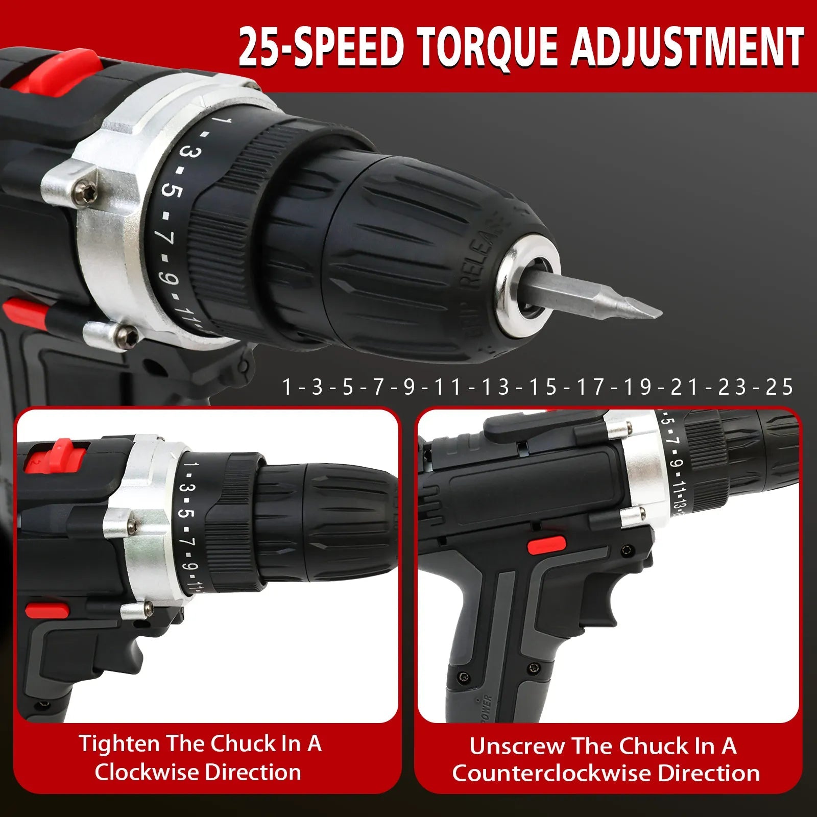 Cordless Drill Impact Driver 21V with 2 Batteries Lithium - Ion and Charger for Drilling Screw Tightening/Loosening Power Tool - Checkouts USA