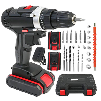 Cordless Drill Impact Driver 21V with 2 Batteries Lithium - Ion and Charger for Drilling Screw Tightening/Loosening Power Tool - Checkouts USA