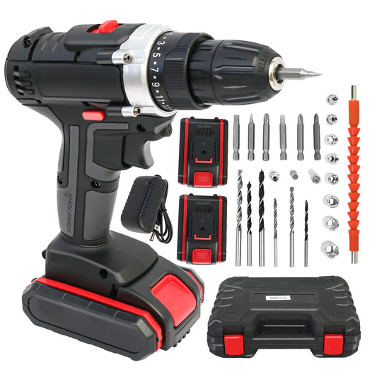 Cordless Drill Impact Driver 21V with 2 Batteries Lithium - Ion and Charger for Drilling Screw Tightening/Loosening Power Tool - Checkouts USA