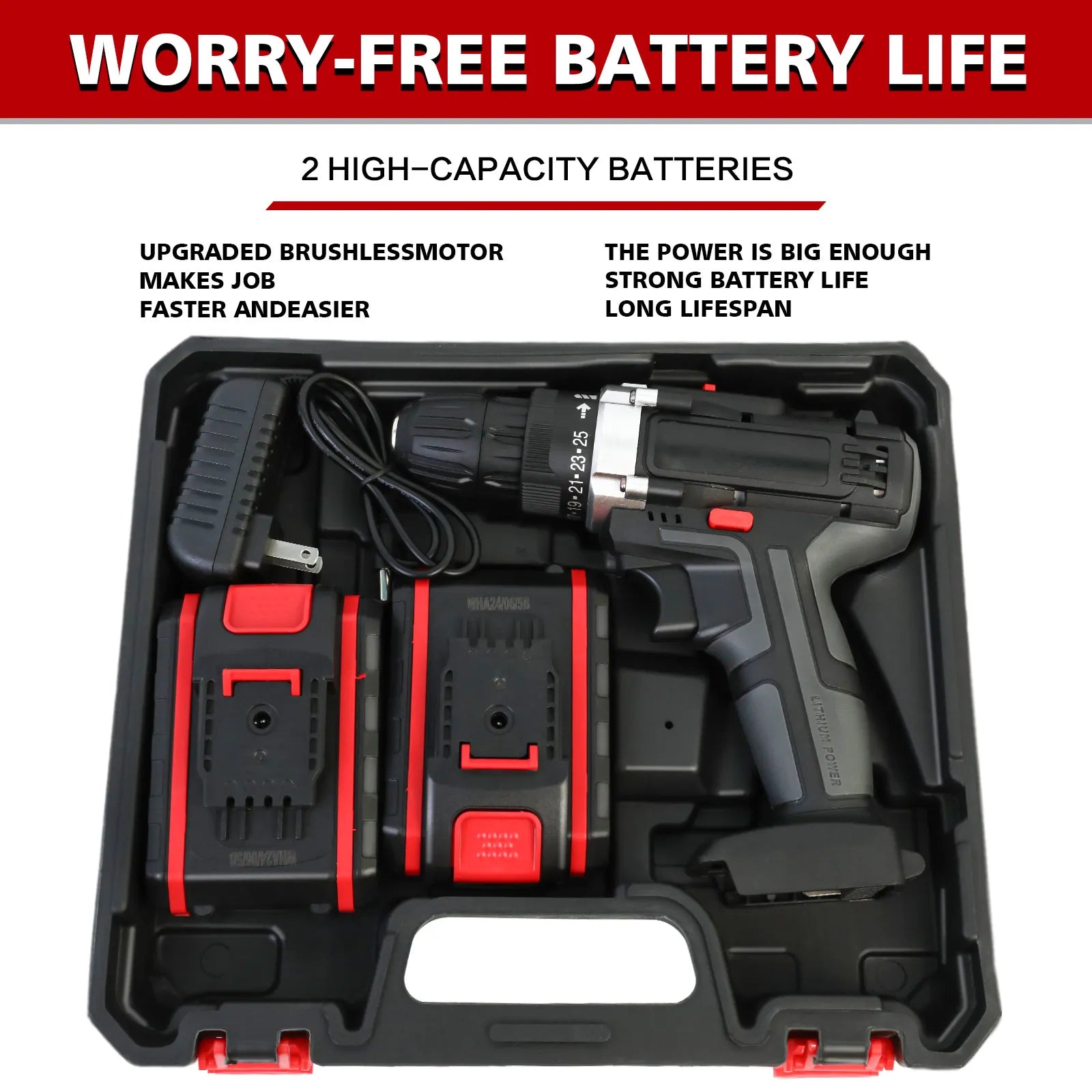 Cordless Drill Impact Driver 21V with 2 Batteries Lithium - Ion and Charger for Drilling Screw Tightening/Loosening Power Tool - Checkouts USA