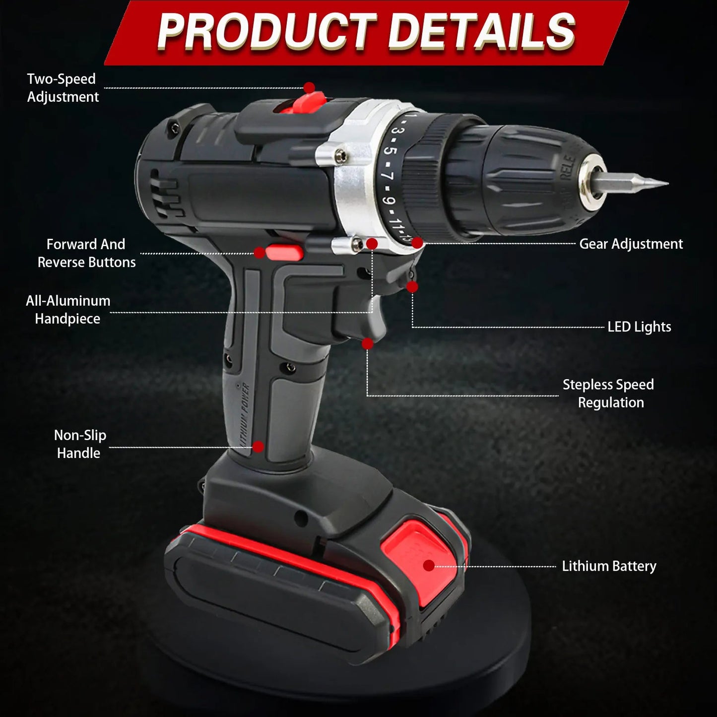 Cordless Drill Impact Driver 21V with 2 Batteries Lithium - Ion and Charger for Drilling Screw Tightening/Loosening Power Tool - Checkouts USA